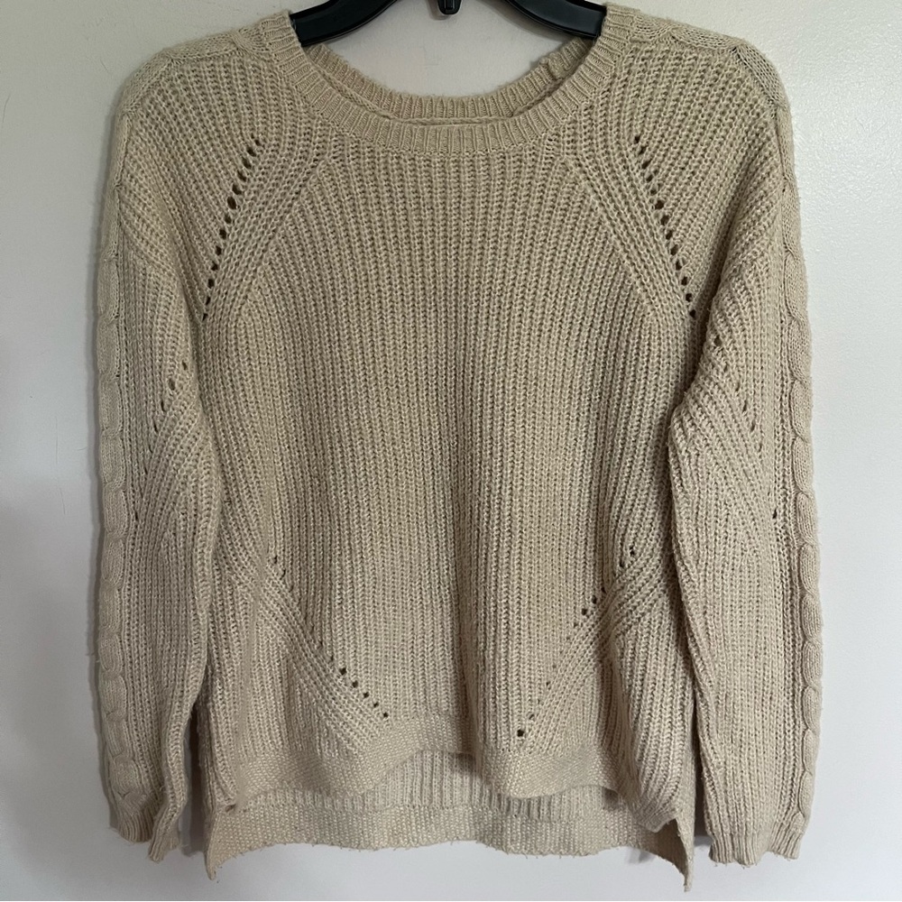 Women’s Pink‎ Rose Light Weight Long Sleeve Knit Sweater Tan Size Small Cream